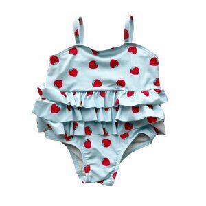Tucker + Tate Blue Strawberry Print Ruffle Swimsui